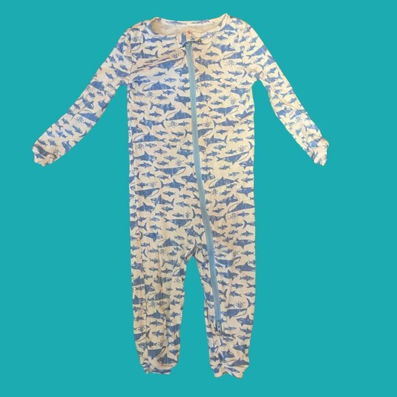 Joe Fresh Shark Print Baby Sleeper 18–24M – Blue Zip-Up Cotton Pajamas - Picture 2 of 7
